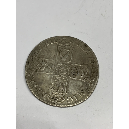 323 - A 1697 WILLIAM III HALF CROWN  - CONDITION BELIEVED VF