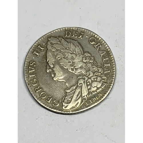 330 - A 1746 GEORGE II HALFCROWN, LIMA BELOW BUST, CONDITION BELIEVED F TO VF