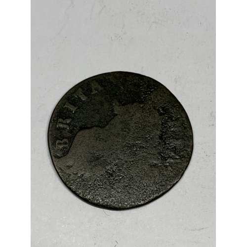 333 - A WILLIAM III HALFPENNY, DATE UNKNOWN, WORN