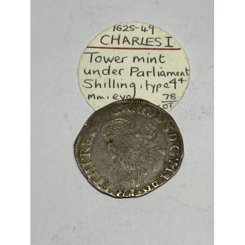 361 - A CHARLES I SHILLING, TOWER MINT UNDER PARLIAMENT, TYPE 4 - 1625 - 49