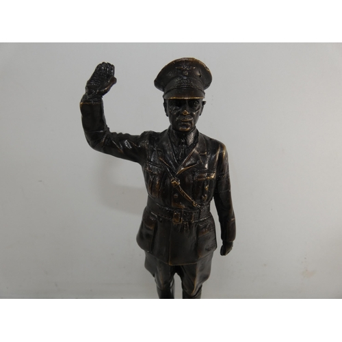 303 - A BRONZE STATURE OF ADOLPH HILTER SALUTING, MOUNTED ON A MARBLE BASE HEIGHT 36CM