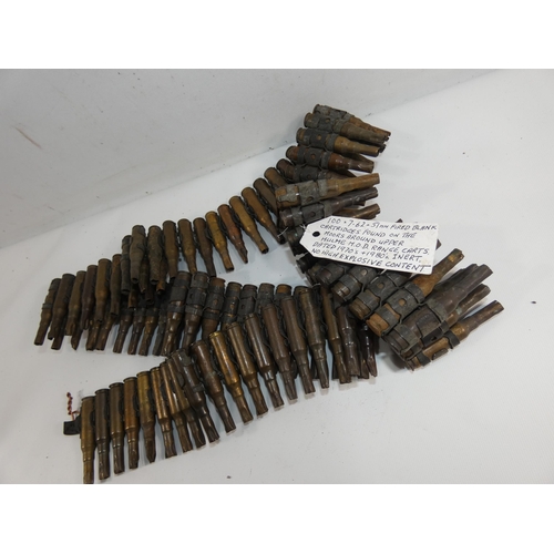 322 - A 7.62MM X 51MM FIRED BLANK BELT OF ONE HUNDRED CARTRIDGES WITH PROVENANCE