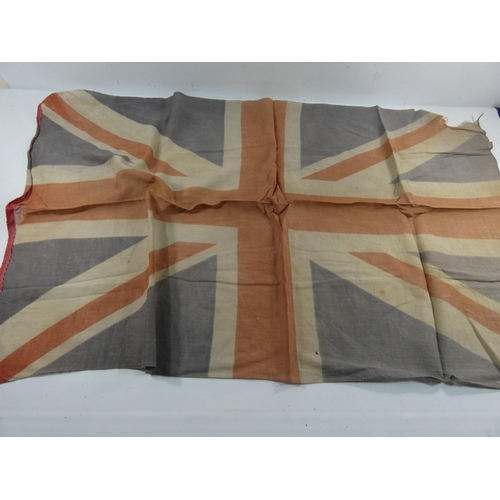 338 - A GEORGE VI CORONATION FLAG DATED 1937 55CM X 84CM AND A FURTHER VINTAGE UNION JACK 57CM X 100CM