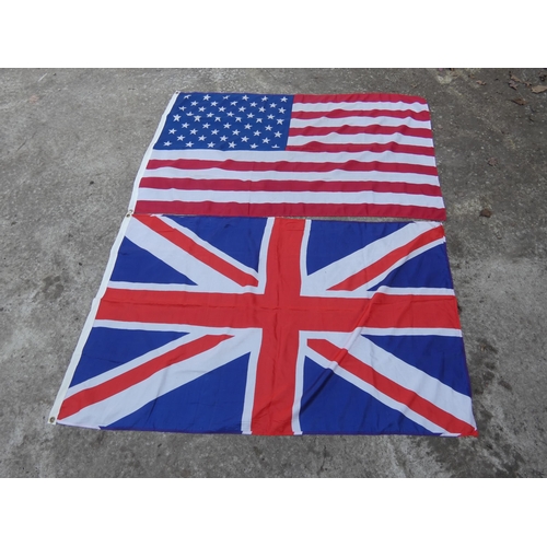 340 - A BRITISH UNION JACK FLAG AND A U.S FLAG BOTH 88CM X 146CM