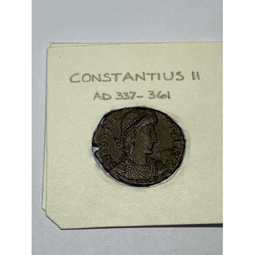 417 - TWO ROMAN COINS, A CENTENIONALIS AND A 3/4 - CONSTANS II AND CONSTANTINE II