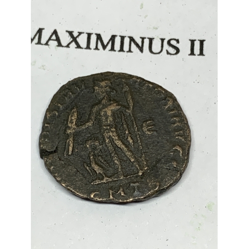 421 - A PART SET OF ROMAN COINS CONTAINING TWO COINS WITH CERTIFICATES