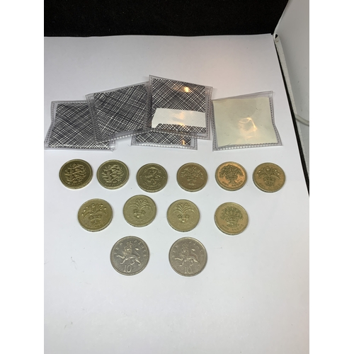 422 - TWELVE DECIMAL COINS, TEN ONE POUND AND TWO TEN PENCE