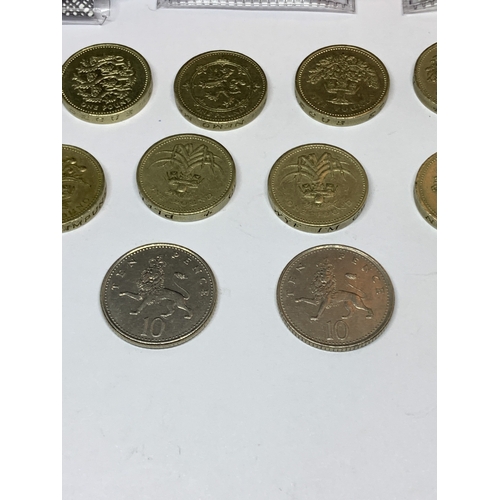 422 - TWELVE DECIMAL COINS, TEN ONE POUND AND TWO TEN PENCE