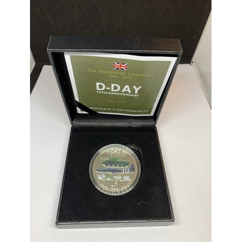 426 - A D DAY 75TH ANNIVERSARY £5 COIN WITH COA IN A PRESENTATION BOX