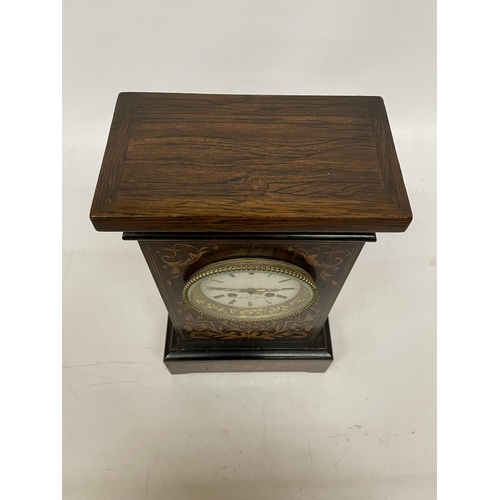 12 - A FRENCH, LATE 19TH CENTURY (M E AND LEVIN, PARIS) ROSEWOOD AND MARQUETRY CHIMING MANTLE CLOCK WITH ... 