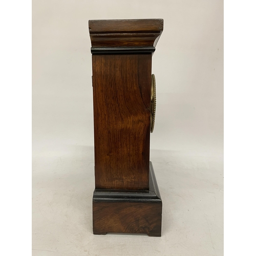 12 - A FRENCH, LATE 19TH CENTURY (M E AND LEVIN, PARIS) ROSEWOOD AND MARQUETRY CHIMING MANTLE CLOCK WITH ... 