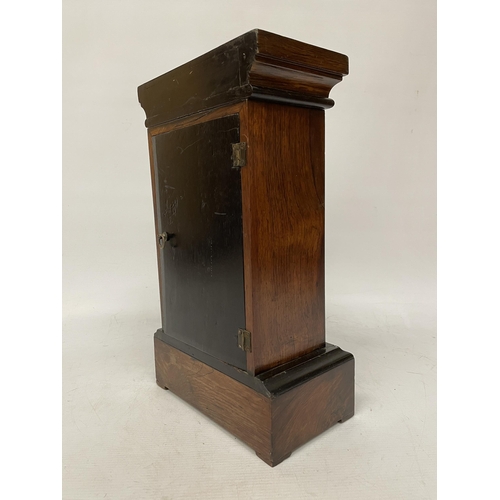 12 - A FRENCH, LATE 19TH CENTURY (M E AND LEVIN, PARIS) ROSEWOOD AND MARQUETRY CHIMING MANTLE CLOCK WITH ... 