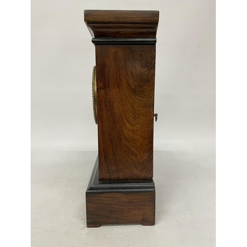 12 - A FRENCH, LATE 19TH CENTURY (M E AND LEVIN, PARIS) ROSEWOOD AND MARQUETRY CHIMING MANTLE CLOCK WITH ... 