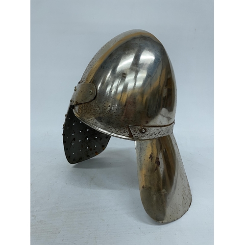 16 - A REPLICA STEEL MEDIEVAL HELMET