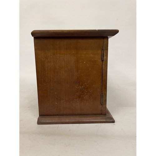 17 - AN EARLY 20TH CENTURY MAHOGANY SMOKERS CABINET WITH TWO DRAWERS AND GLAZED PANELS TO THE FRONT, HEIG... 