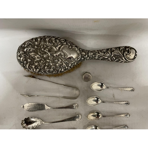 21 - TWENTY TWO PIECES OF HALLMARKED SILVER, MAINLY SPOONS, TO INCLUDE APOSTLE SPOONS, SUGAR TONGS, A HAI... 