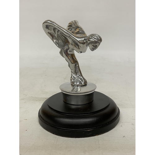 38 - A CHROME FLYING LADY ON A BASE, HEIGHT 14CM