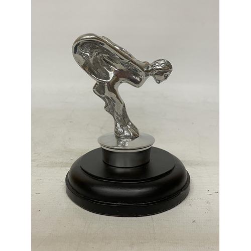 38 - A CHROME FLYING LADY ON A BASE, HEIGHT 14CM