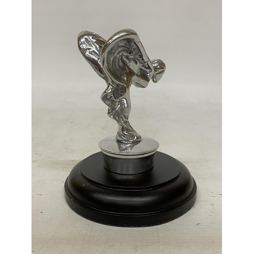 38 - A CHROME FLYING LADY ON A BASE, HEIGHT 14CM