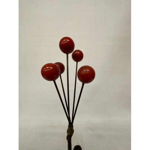 48 - A BRONZE SCULPTURE OF A GIRL WITH RED BALLOONS ON A MARBLE BASE - INSPIRED BY BANKSY, HEIGHT APPROX ... 