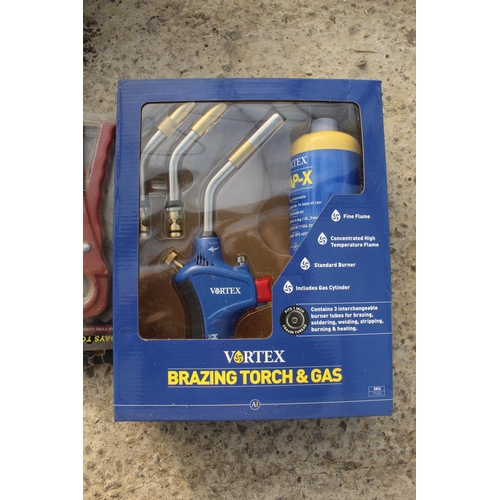 26 - A BRAZING TORCH AND GAS, PLIERS, HACK SAW ETC.  + VAT