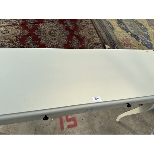 3248 - A WHITE CONSUL TABLE WITH TWO DRAWERS