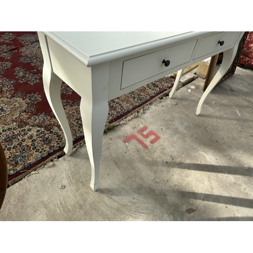 3248 - A WHITE CONSUL TABLE WITH TWO DRAWERS