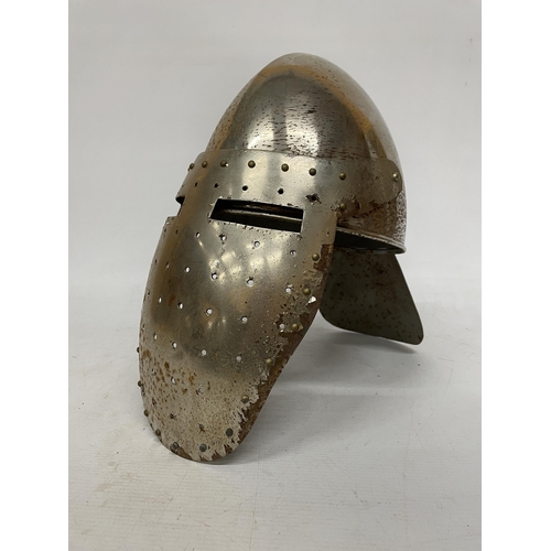 16 - A REPLICA STEEL MEDIEVAL HELMET