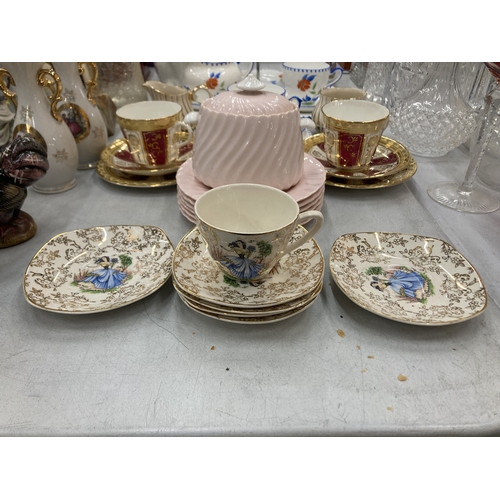 124 - A MIXED LOT OF COLLECTABLES TO INCLUDE A MINTON BLUSH PINK LIDDED SUGAR BOWL AND SIDE PLATES, TWO 