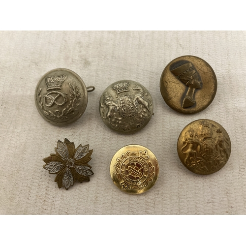 174 - SIX MIXED VINTAGE BUTTONS TO INCLUDE MILITARY ETC.