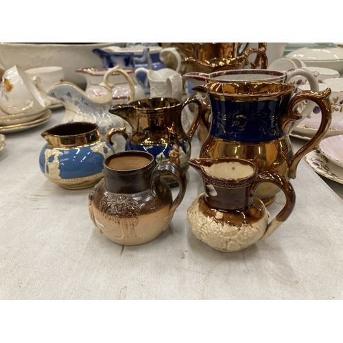 178 - A COLLECTION OF VICTORIAN JUGS TO INCLUDE COPPER LUSTRE, ETC