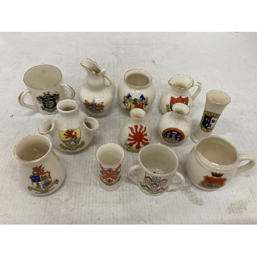 180 - A COLLECTION OF TWELVE CRESTED WARE ITEMS