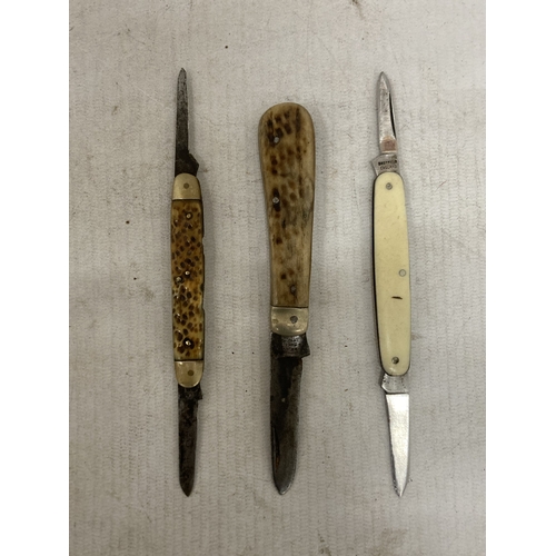 233 - THREE VINTAGE BONE HANDLED KNIVES TO INCLUDE TWO BY T TURNER AND ONE BY FILLEY, SHEFFIELD