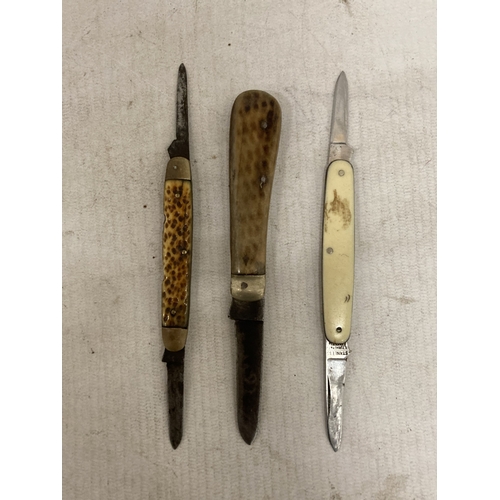 233 - THREE VINTAGE BONE HANDLED KNIVES TO INCLUDE TWO BY T TURNER AND ONE BY FILLEY, SHEFFIELD