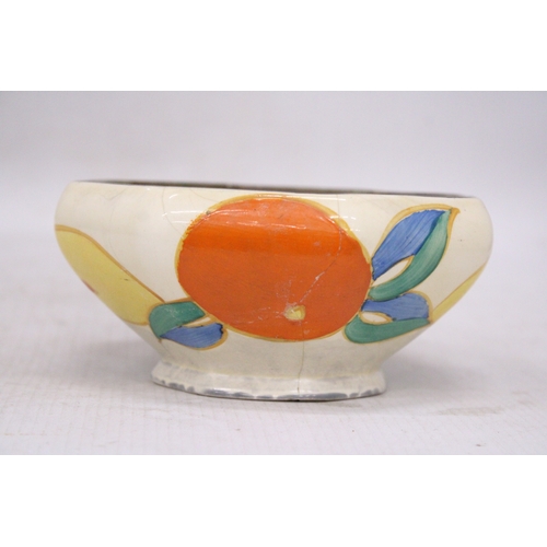 258 - A CLARICE CLIFF BIZARRE BOWL, DIAMETER 14CM - A/F EXTENSIVE REPAIRS