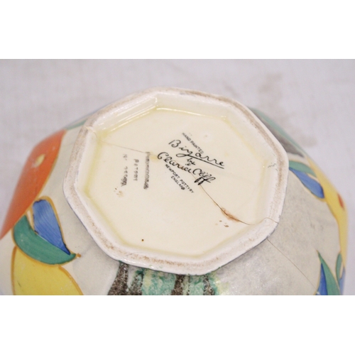 258 - A CLARICE CLIFF BIZARRE BOWL, DIAMETER 14CM - A/F EXTENSIVE REPAIRS