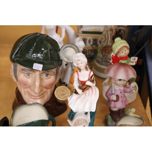 308 - AN ASSORTMENT OF CERAMIC LADY FIGURES, TOBY JUGS, ETC