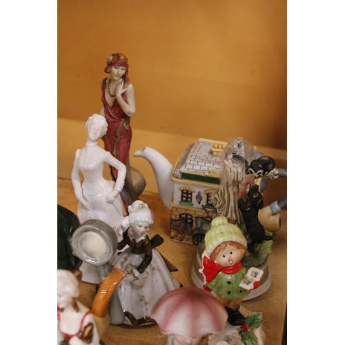 308 - AN ASSORTMENT OF CERAMIC LADY FIGURES, TOBY JUGS, ETC