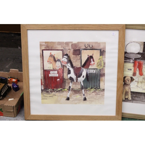 309 - TWO COMICAL ALEX CLARK PRINTS - ALICE'S STABLE AND DOG BY THE RANGE