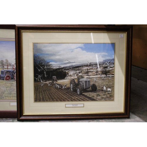 310 - TWO FRAMED FARMING PRINTS - WINTER PLOUGHING AND A FAMILY AFFAIR BY RAY HUTCHINS