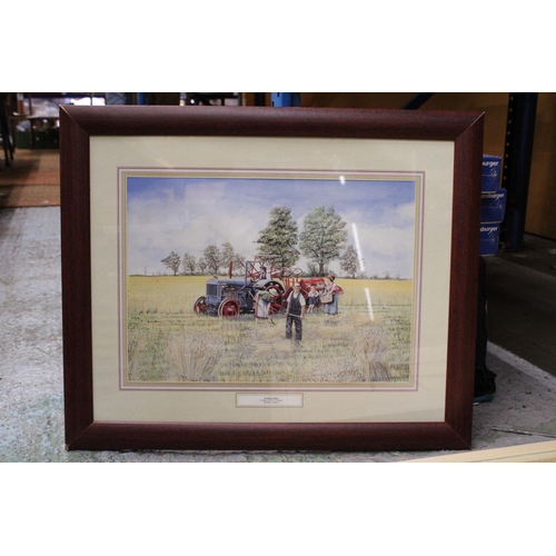 310 - TWO FRAMED FARMING PRINTS - WINTER PLOUGHING AND A FAMILY AFFAIR BY RAY HUTCHINS