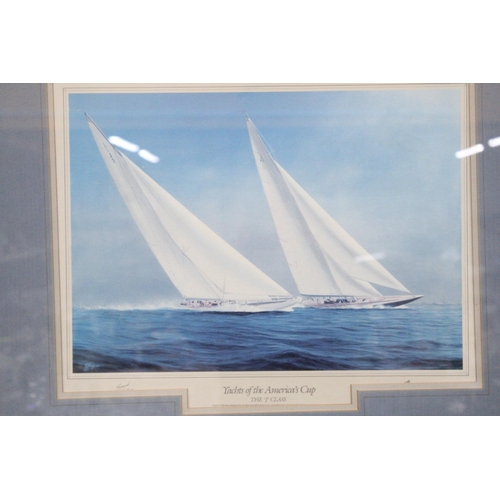 317 - A LARGE SIGNED, LIMITED EDITION, AMERICA'S CUP PRINT, 70CM X 86CM