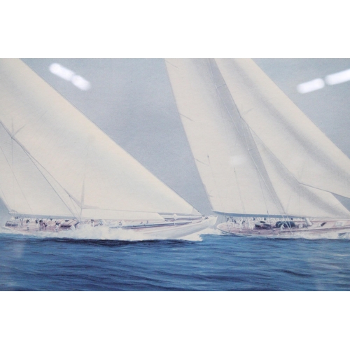 317 - A LARGE SIGNED, LIMITED EDITION, AMERICA'S CUP PRINT, 70CM X 86CM