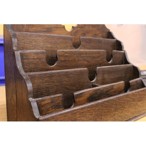 320 - A VINTAGE OAK STATIONERY LETTER RACK