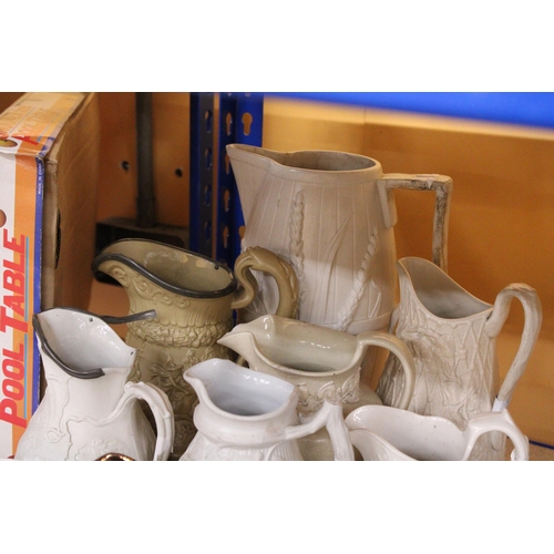 330 - A COLLECTION OF VICTORIAN JUGS TO INCLUDE PARIAN WARE, ETC