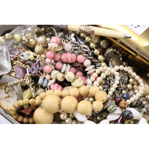 417 - A QUANTITY OF COSTUME JEWELLERY TO INCLUDE WATCHES, NECKLACES, ETC