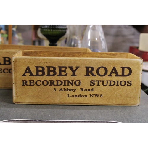 429 - TWO WOODEN 'ABBEY ROAD' BOXES, LENGTH 28CM, HEIGHT 11CM, DEPTH 12CM