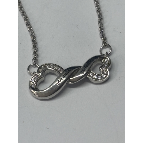 586 - A MARKED 925 INFINITY DOUBLE HEART NECKLACE