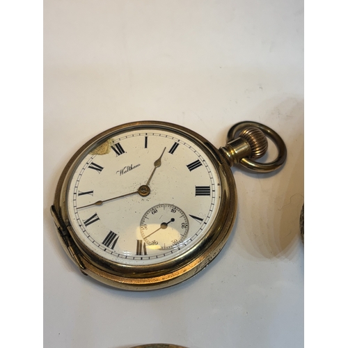 651 - FOUR VARIOUS POCKET WATCHES TO INCLUDE AN INGERSOL CROWN, WALTHAM, MARCEL ETC