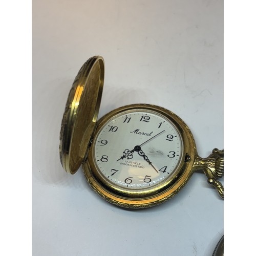 651 - FOUR VARIOUS POCKET WATCHES TO INCLUDE AN INGERSOL CROWN, WALTHAM, MARCEL ETC